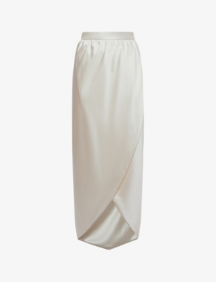 Reiss Ivory Tyra Silk High-low Wrap Skirt In Ivory
