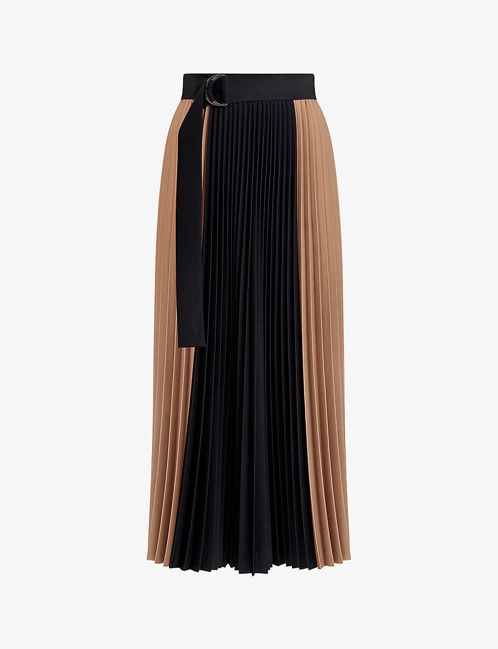 Shop Reiss Women's Black/camel Ava Block-print Pleated Woven Maxi Skirt In Multi-coloured