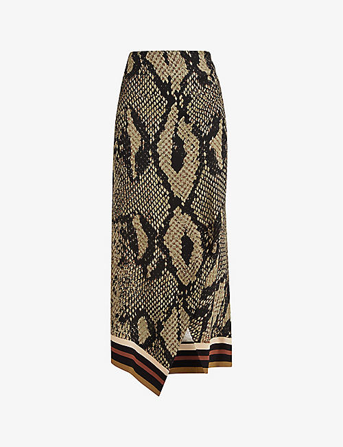 REISS: Daria graphic-print woven midi skirt