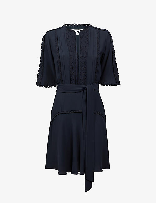 REISS: Felicity lace-trim woven mini dress