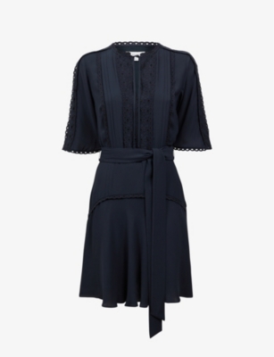 REISS Felicity lacetrim woven mini dress