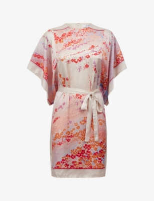 Reiss Leea Scarf-print Short-sleeve Woven Mini Dress In Multi