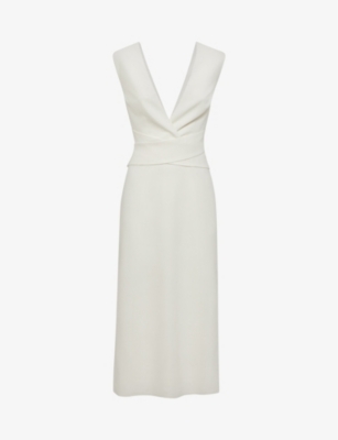 REISS - Jayla V-neck cross-over stretch-woven midi dress | Selfridges.com