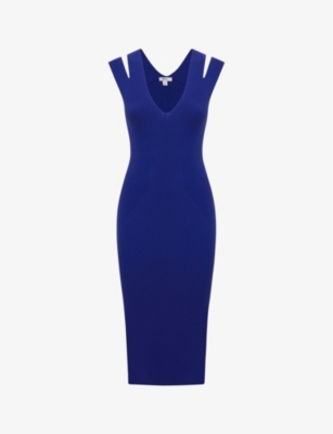 Reiss Purple Kara Knitted Double Strap Midi Dress