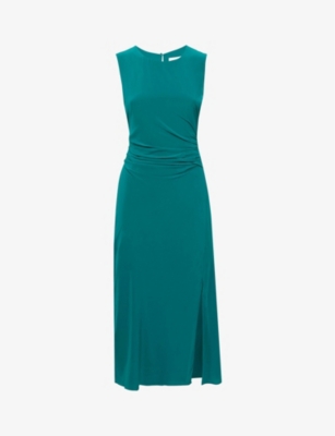 Reiss Green Bodycon Ruched Midi Dress In Green