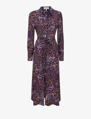 Reiss Blue Petite Animal Print Midi Dress In Blue