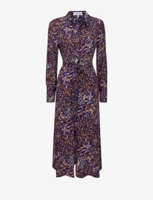 REISS REISS WOMEN'S BLUE TABITHA ANIMAL-PRINT WOVEN MIDI DRESS,67798828