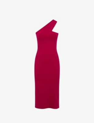 REISS REISS WOMEN'S PINK LOLA ONE-SHOULDER STRETCH-KNIT MIDI DRESS