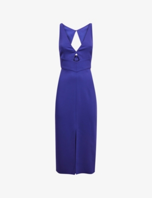 Reiss Women's Purple Pia Cut-out Stretch-woven Midi Bodycon Dress In Purple
