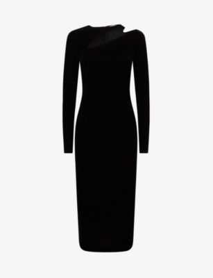 Reiss Womens Black Macy Cut-out Stretch-velvet Midi Dress