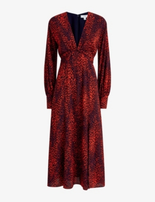 Reiss Maya Animal Print Midi Dress In Red