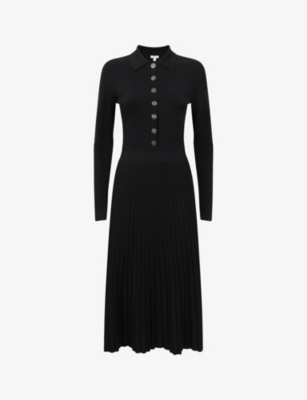 REISS - Mia long-sleeve pleated stretch-knit midi dress | Selfridges.com