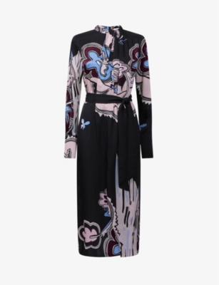 Reiss Women's Samara Floral Draped Midi-dress In Black
