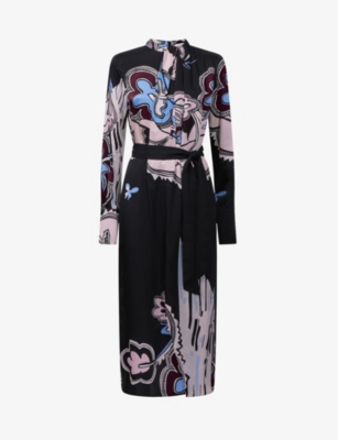 REISS REISS WOMEN'S BLACK SAMARA GRAPHIC-PRINT WOVEN MIDI DRESS