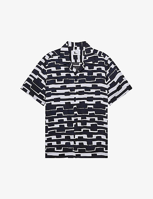 REISS: Oakland abstract-print recycled-polyester shirt