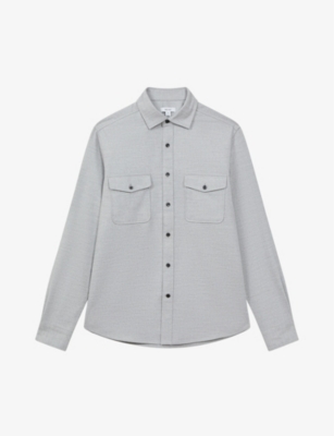 Reiss Soft Grey Melange Button Through Twin Pocket Overshirt In Grey Melange
