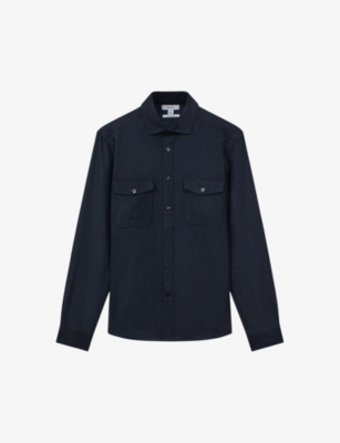 Reiss Chaser Twin-pocket Brushed Stretch-woven Overshirt In Navy
