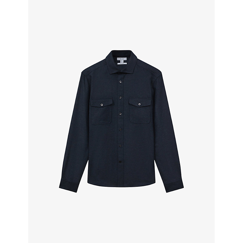 Reiss Chaser Twin-pocket Brushed Stretch-woven Overshirt In Navy