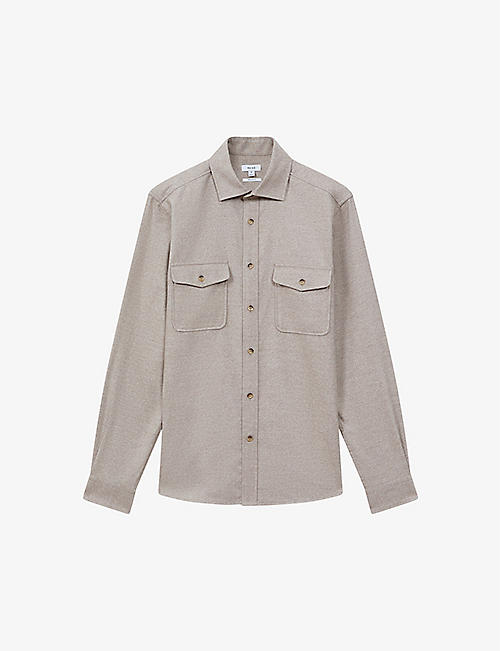 REISS: Chaser twin-pocket brushed stretch-woven overshirt