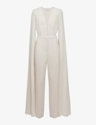 REISS - Olivia cape-sleeve V-neck woven jumpsuit | Selfridges.com