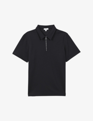 Reiss Mens Navy Floyd Half Zip-fastened Knitted Polo Shirt