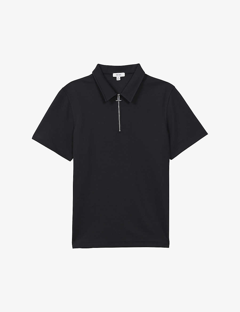 Reiss Mens Navy Floyd Half Zip-fastened Knitted Polo Shirt