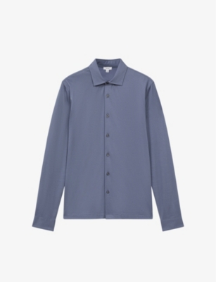 Reiss Mens Airforce Blue Viscount Mercerised Regular-fit Cotton Shirt
