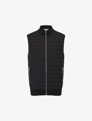 Reiss Mens Black Pluto Quilted High-neck Cotton-blend Gilet