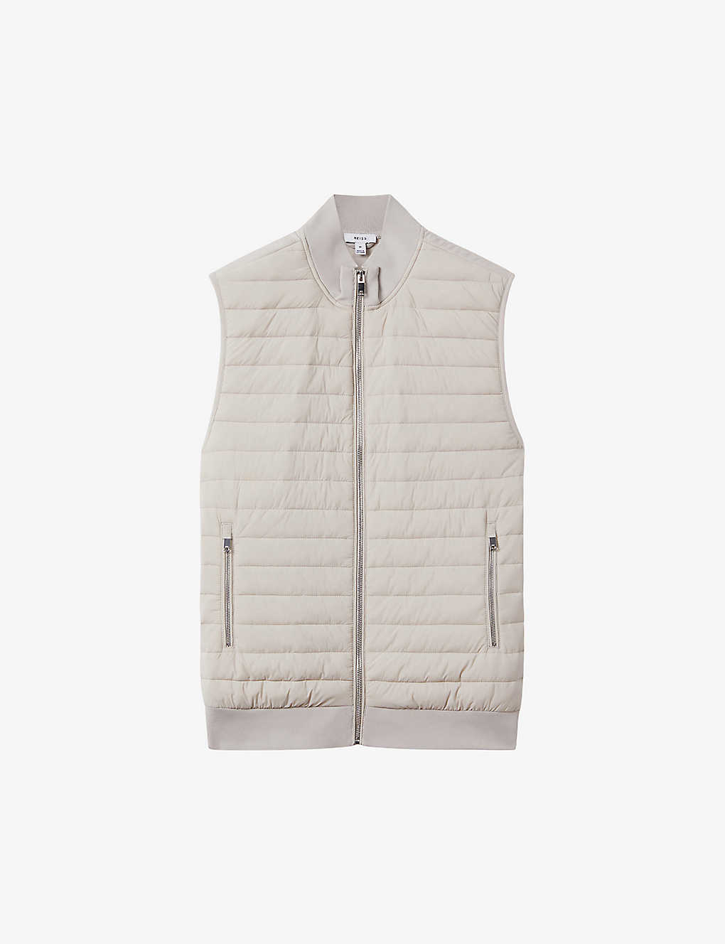 Reiss Mens Stone Pluto Quilted High-neck Cotton-blend Gilet