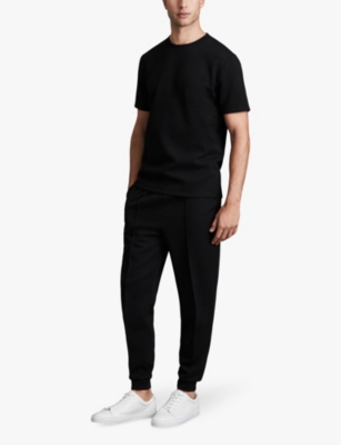 REISS: Bradley stitched-trim stretch woven-blend T-shirt