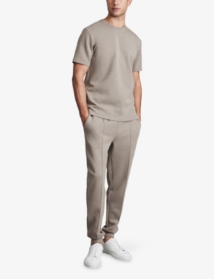Reiss Mens Bradley Stitched-trim Stretch Woven-blend T-shirt Taupe In Gray