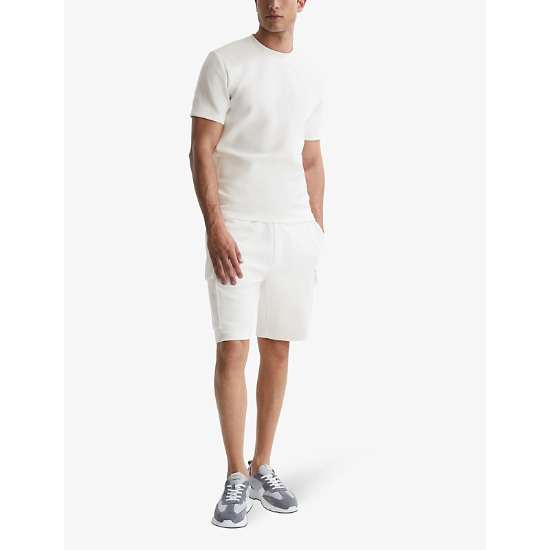 Shop Reiss Men's White Bradley Stitched-trim Stretch Woven-blend T-shirt
