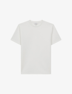 Reiss Mens White Bradley Stitched-trim Stretch Woven-blend T-shirt