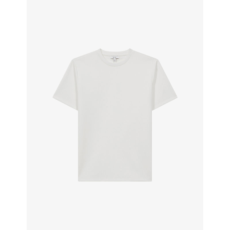 Reiss Mens White Bradley Stitched-trim Stretch Woven-blend T-shirt