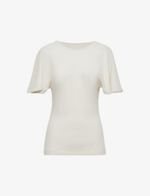 Reiss Womens Ivory Connie Flared-sleeve Stretch-woven Top