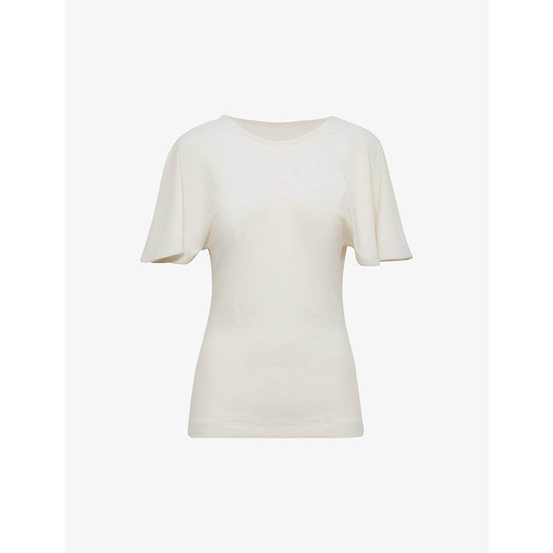 Reiss Womens Ivory Connie Flared-sleeve Stretch-woven Top