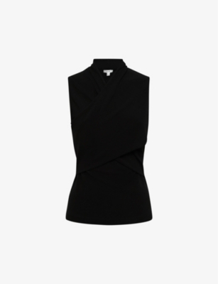 Reiss Womens Black Eli Stretch-woven Wrap Top