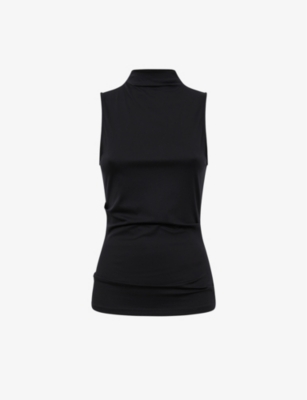 Reiss Bianca Ruched Woven Top In Black