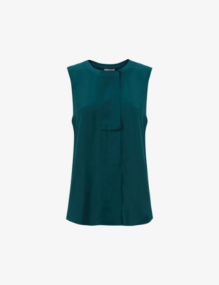 Reiss Teal Sleeveless Press-stud Blouse In Teal