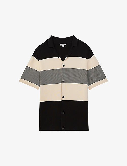 REISS: Seville stripe-pattern stretch-woven T-shirt