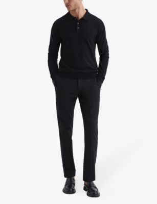 Shop Reiss Women's Black Trafford Polo-collar Slim-fit Merino-wool Jumper