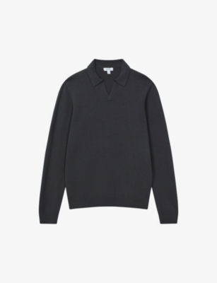 Reiss Anthracite Grey Merino Wool Open Collar Top In Anthracite Grey