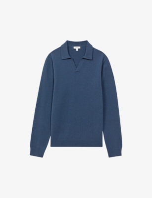 REISS REISS MEN'S PETROL BLUE SWIFTS OPEN-COLLAR WOOL TOP