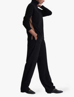 Shop Reiss Women's Black/camel Alexis Roll-neck Contrast-panel Wool Jumper