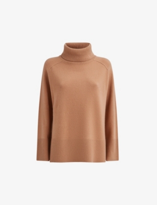 Reiss Womens Camel Edina Roll-neck Wool And Cashmere Jumper