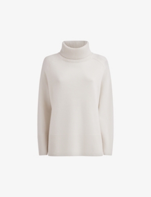 Reiss Edina - Cream Relaxed Wool-cashmere Blend Roll Neck Jumper, M In Cream
