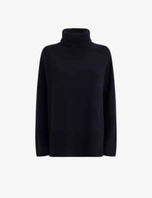 Reiss Womens Navy Edina Roll-neck Wool And Cashmere Jumper