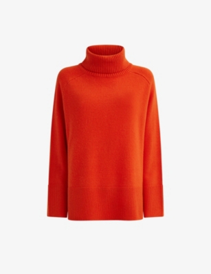 Reiss Edina - Orange Relaxed Wool-cashmere Blend Roll Neck Jumper, Xs In Orange