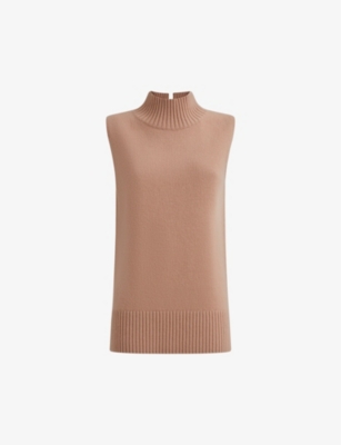 Reiss Camel Gazelle Casual Wool-cashmere Funnel Neck Sleeveless Top In Brown