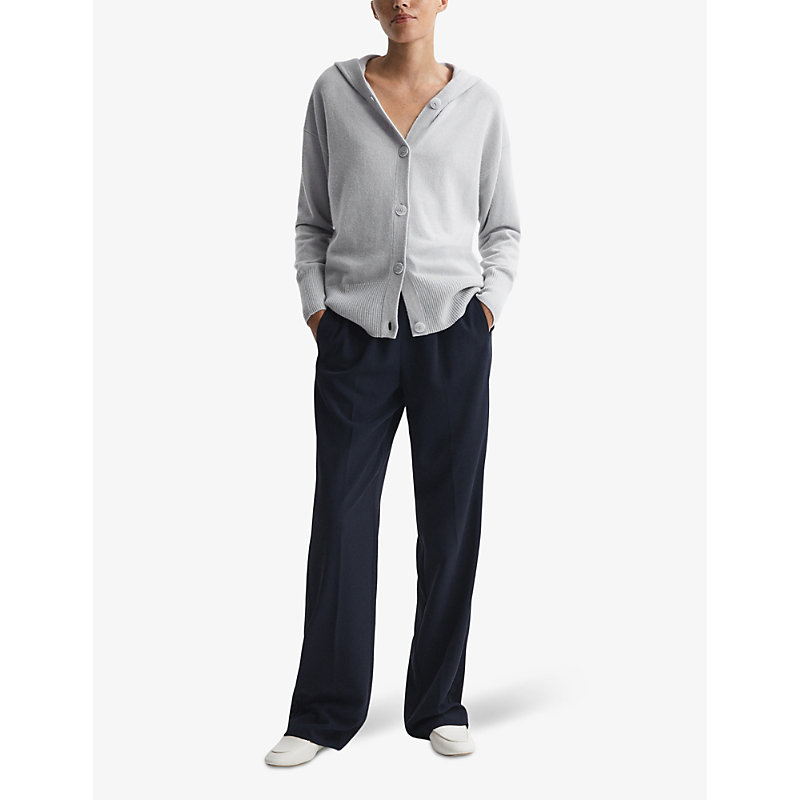 Shop Reiss Evie Hooded Wool-blend Cardigan In Grey